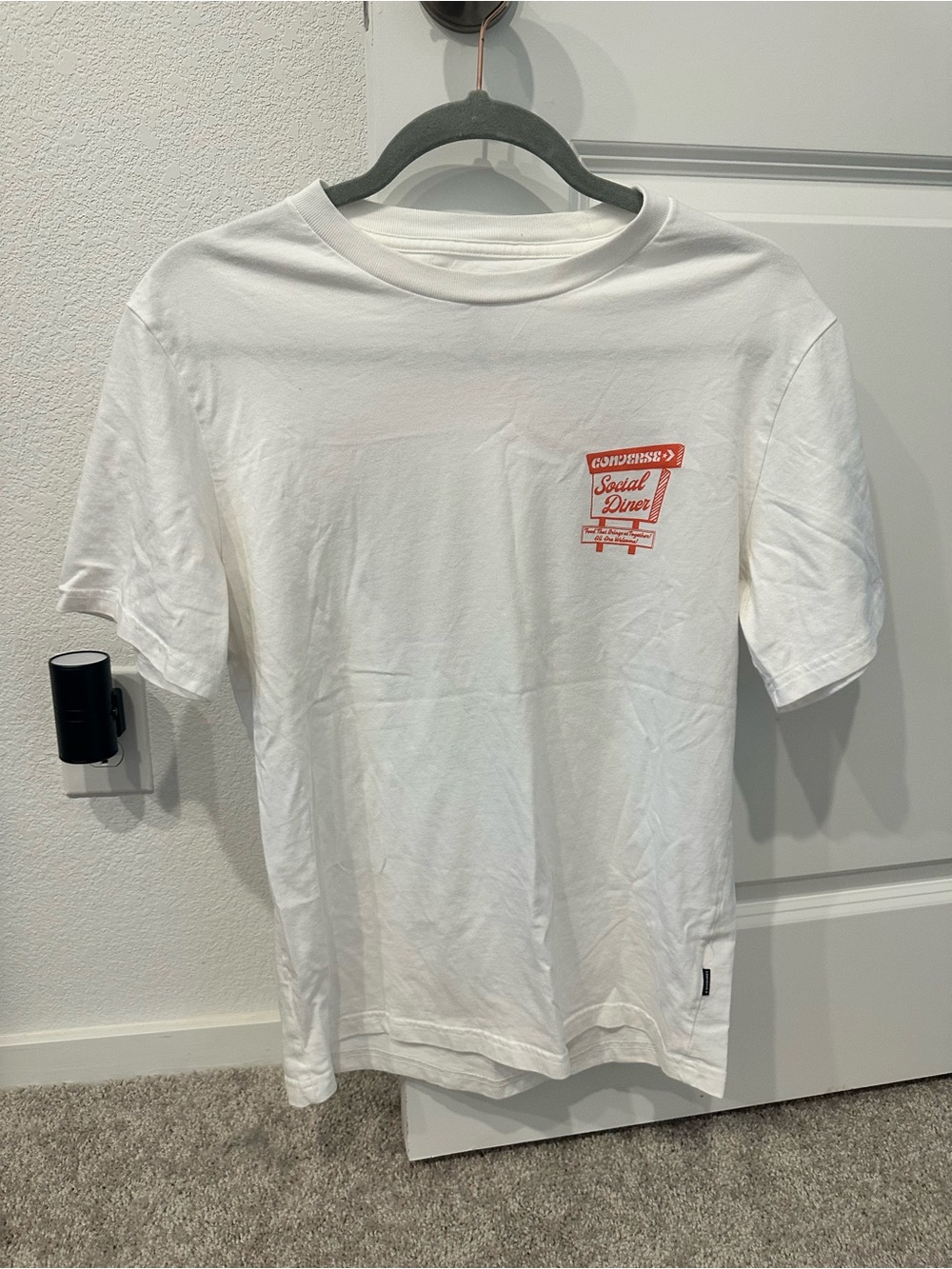Converse White Short-Sleeve Graphic Pocket Tee with Orange Logo